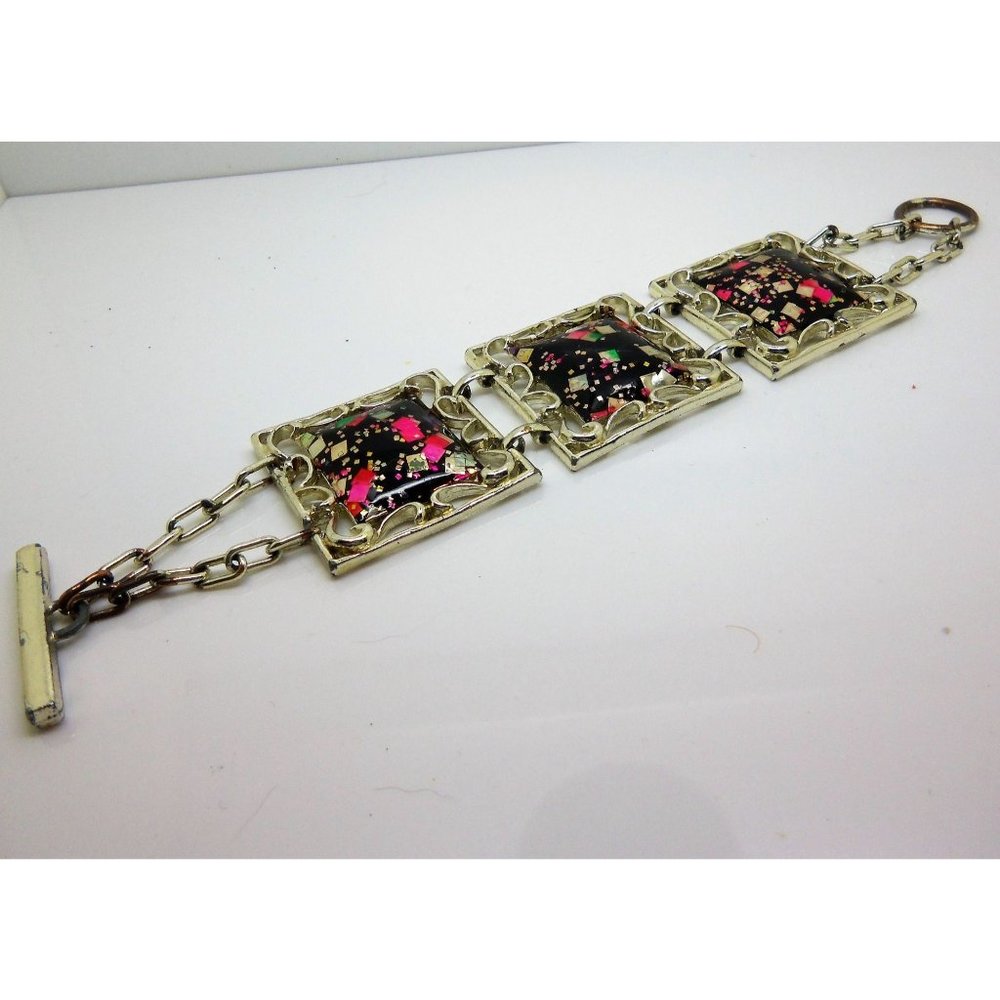 Multi-Colored Confetti Lucite Panel Bracelet and Matching Earrings